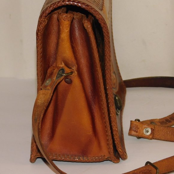 Vintage Tooled Leather Handbag Floral Shoulder Bag Western Purse - Picture 4 of 16